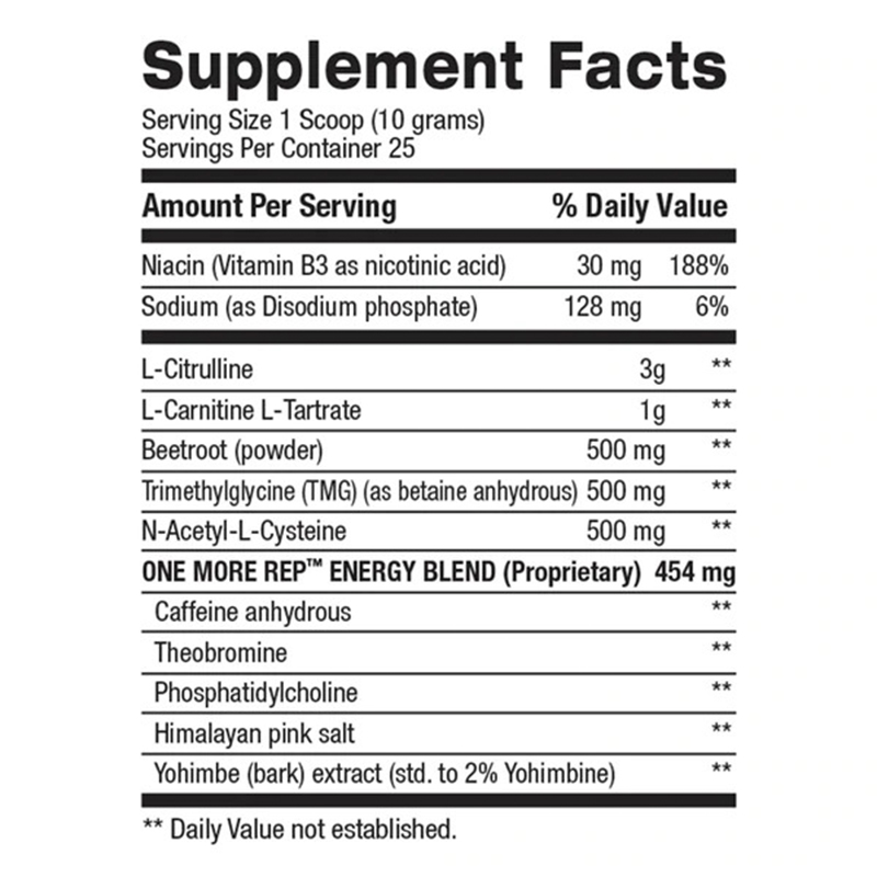 BPI Sports One More REP 25 Servings Boost Performance Energy Focus Pump
